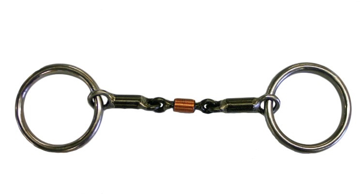 1/2" Smooth Snaffle w/Dog Bone Center and Copper Roller